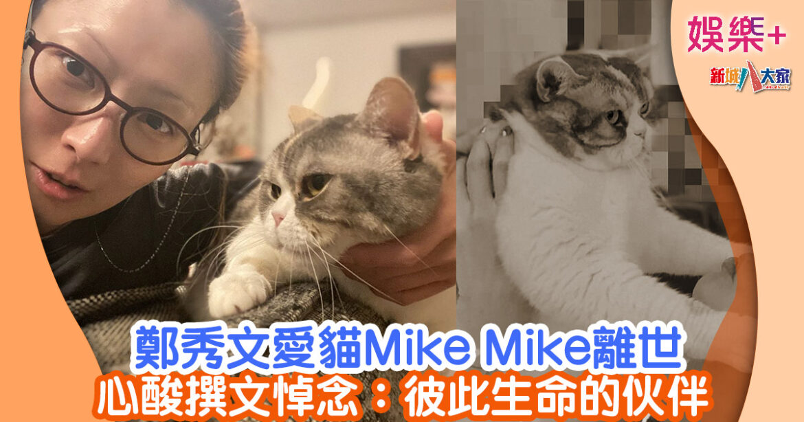 鄭秀文愛貓Mike Mike離世　心酸撰文悼念：彼此生命的伙伴