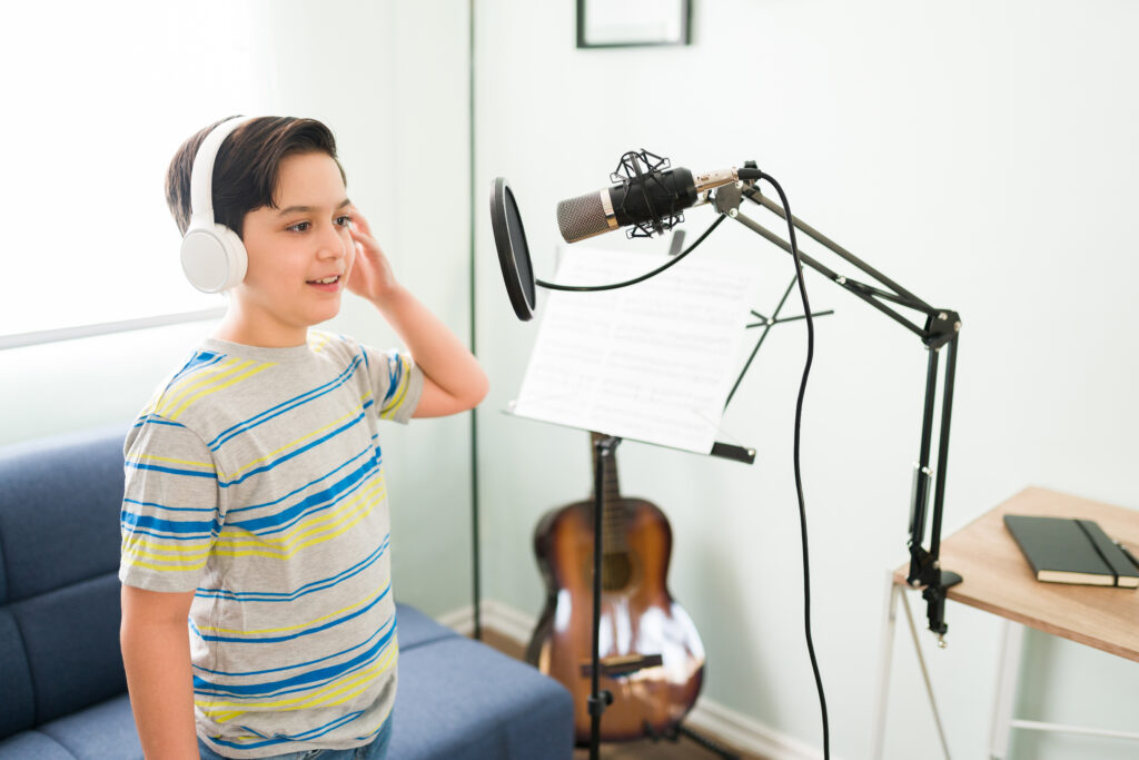 Enjoying singing my favorite song at home