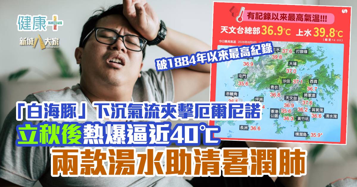 「白海豚」下沉氣流夾擊厄爾尼諾 立秋後熱爆飆升至40度 兩款湯水助清暑潤肺